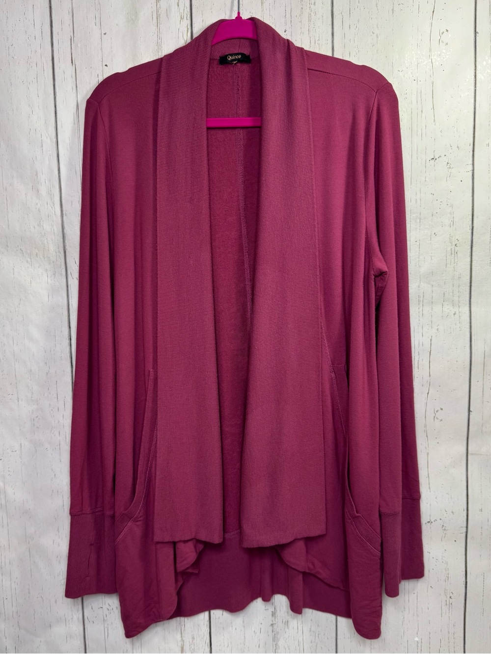 Quince Pink French Terry Modal Long Cardigan Open Front Size XL Quiet Luxury XL
